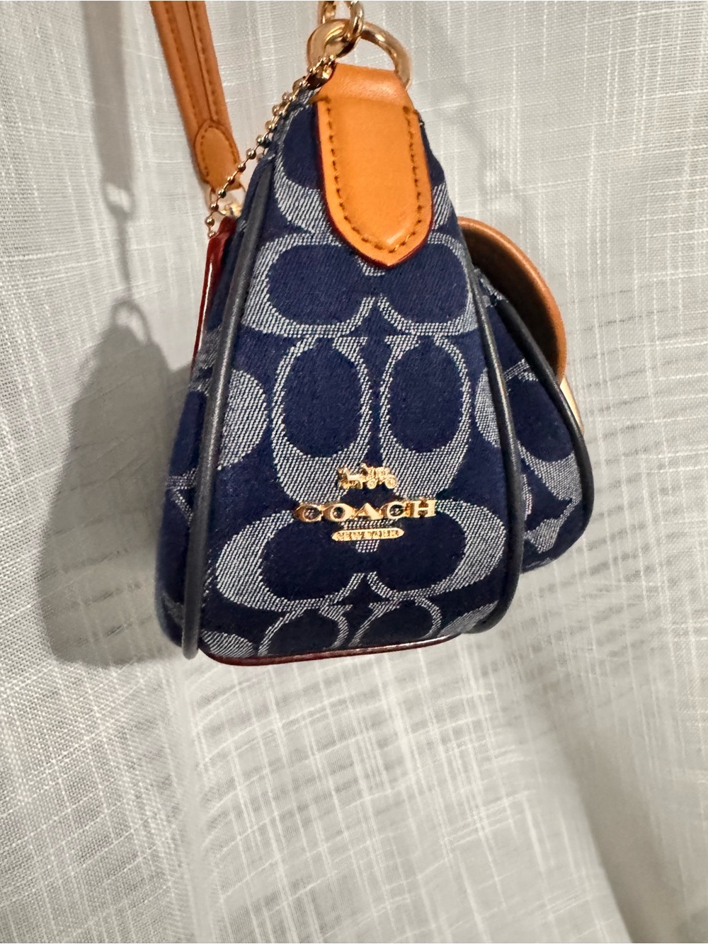 Coach Navy Signature Canvas Baguette Shoulder Bag with Tan Leather Buckles - Picture 3 of 16